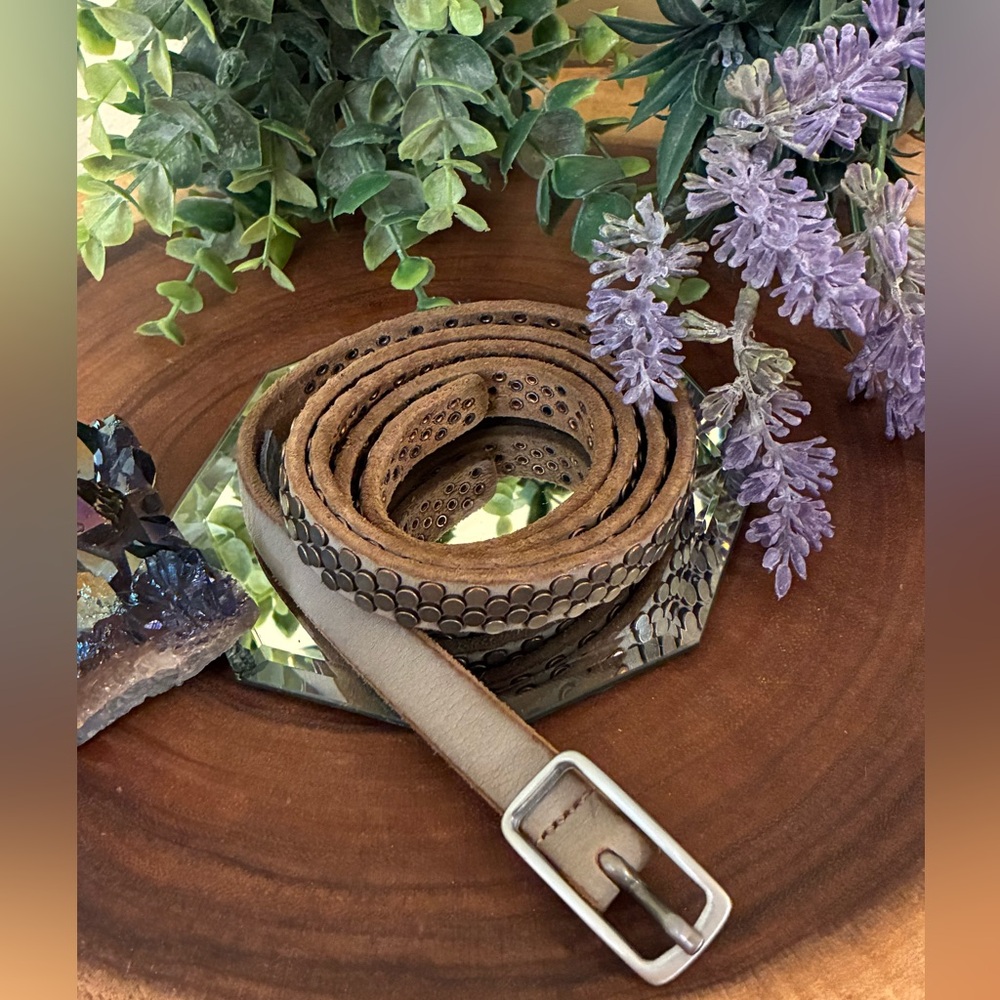 Zadig & Voltaire Gray Pewter Studded Leather Belt